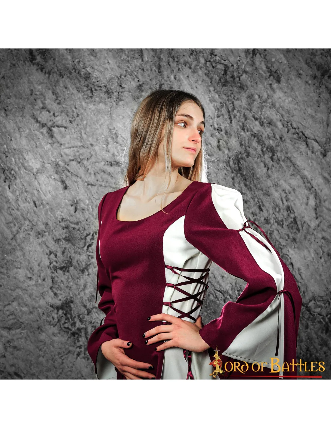 VESTIDO MEDIEVAL MUJER ZURIA, BICOLOR GRANATECRUDO