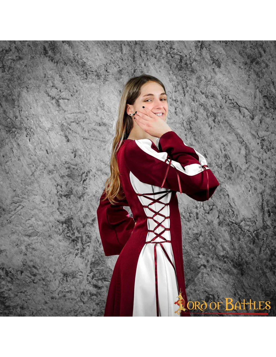 VESTIDO MEDIEVAL MUJER ZURIA, BICOLOR GRANATECRUDO