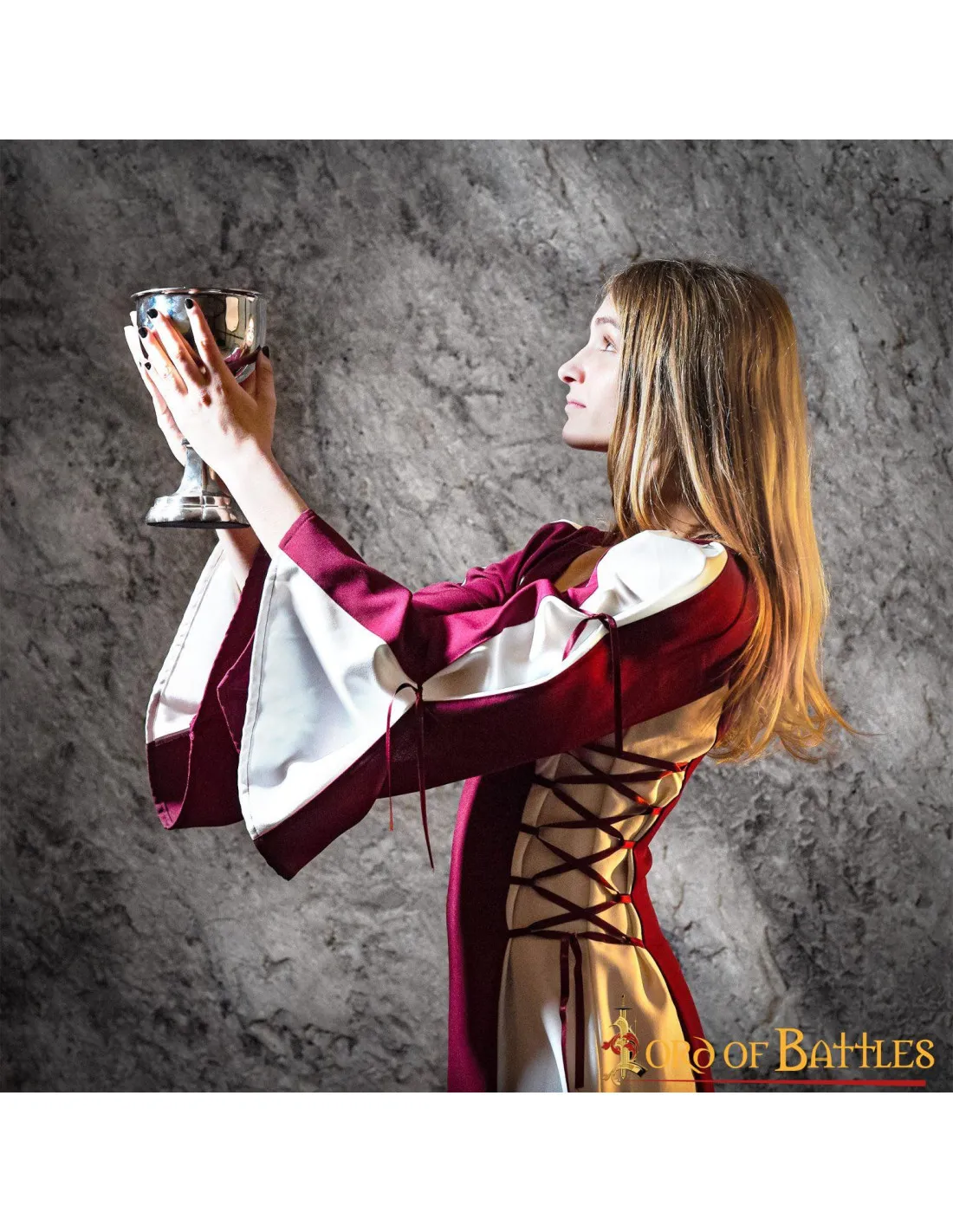 VESTIDO MEDIEVAL MUJER ZURIA, BICOLOR GRANATECRUDO