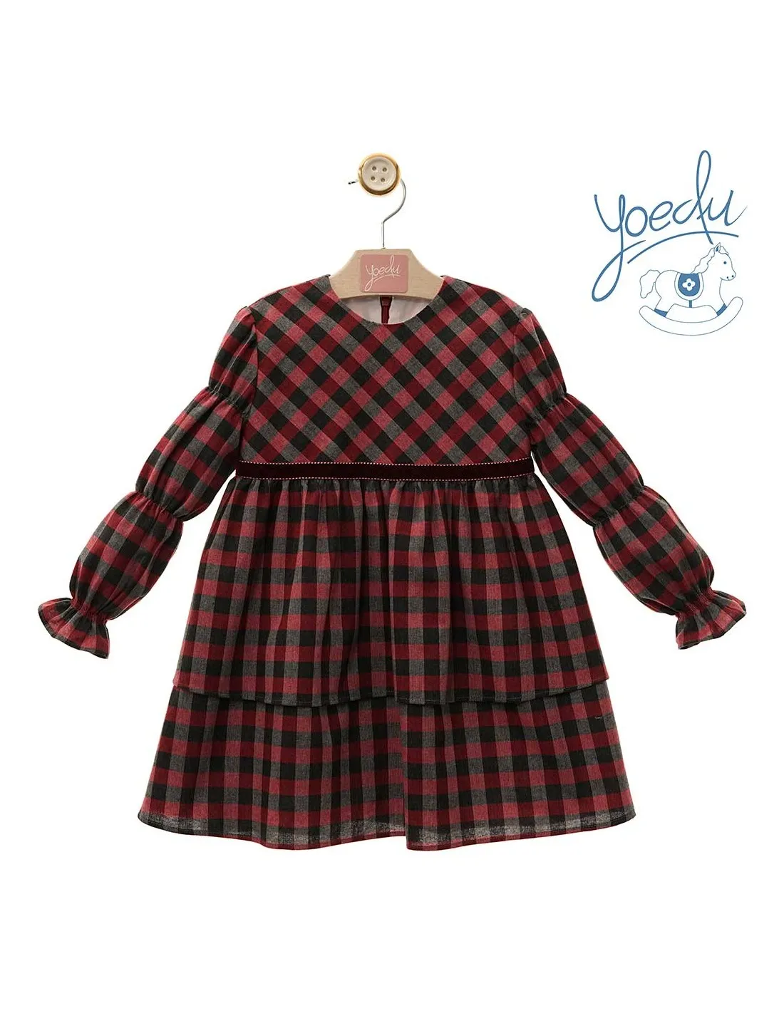 Vestido Niña Cuadros Burdeos y Negros Yoedu Donald