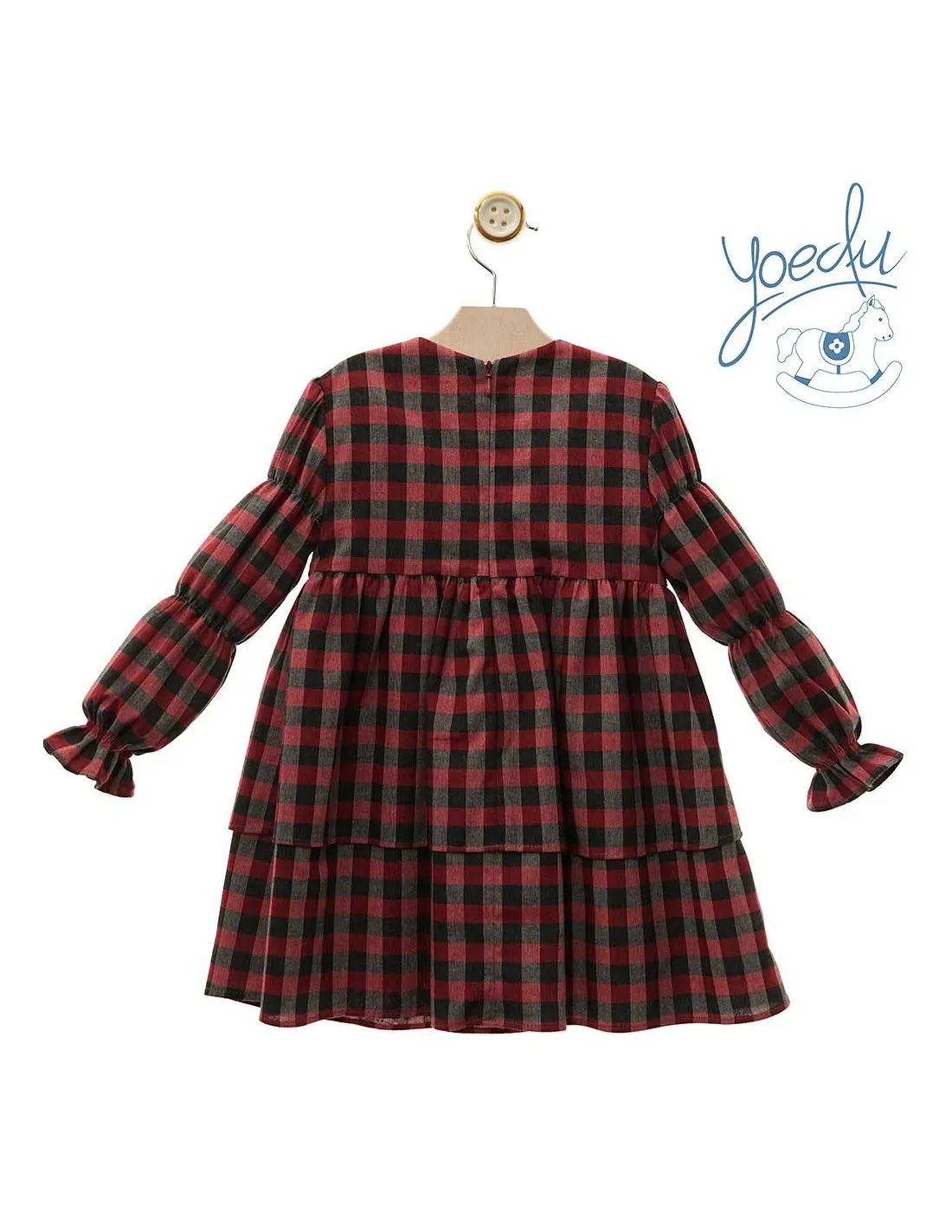 Vestido Niña Cuadros Burdeos y Negros Yoedu Donald