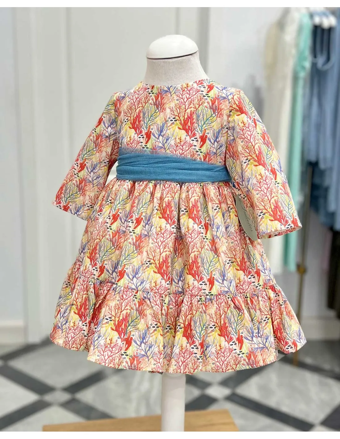 Vestido Niña Manga al Codo Estampado Julietas Guayaba