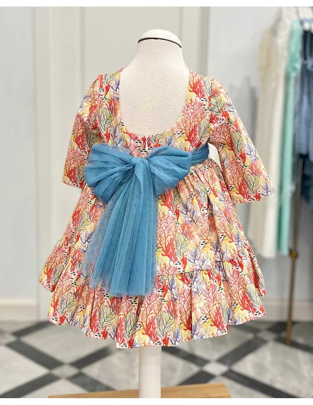 Vestido Niña Manga al Codo Estampado Julietas Guayaba