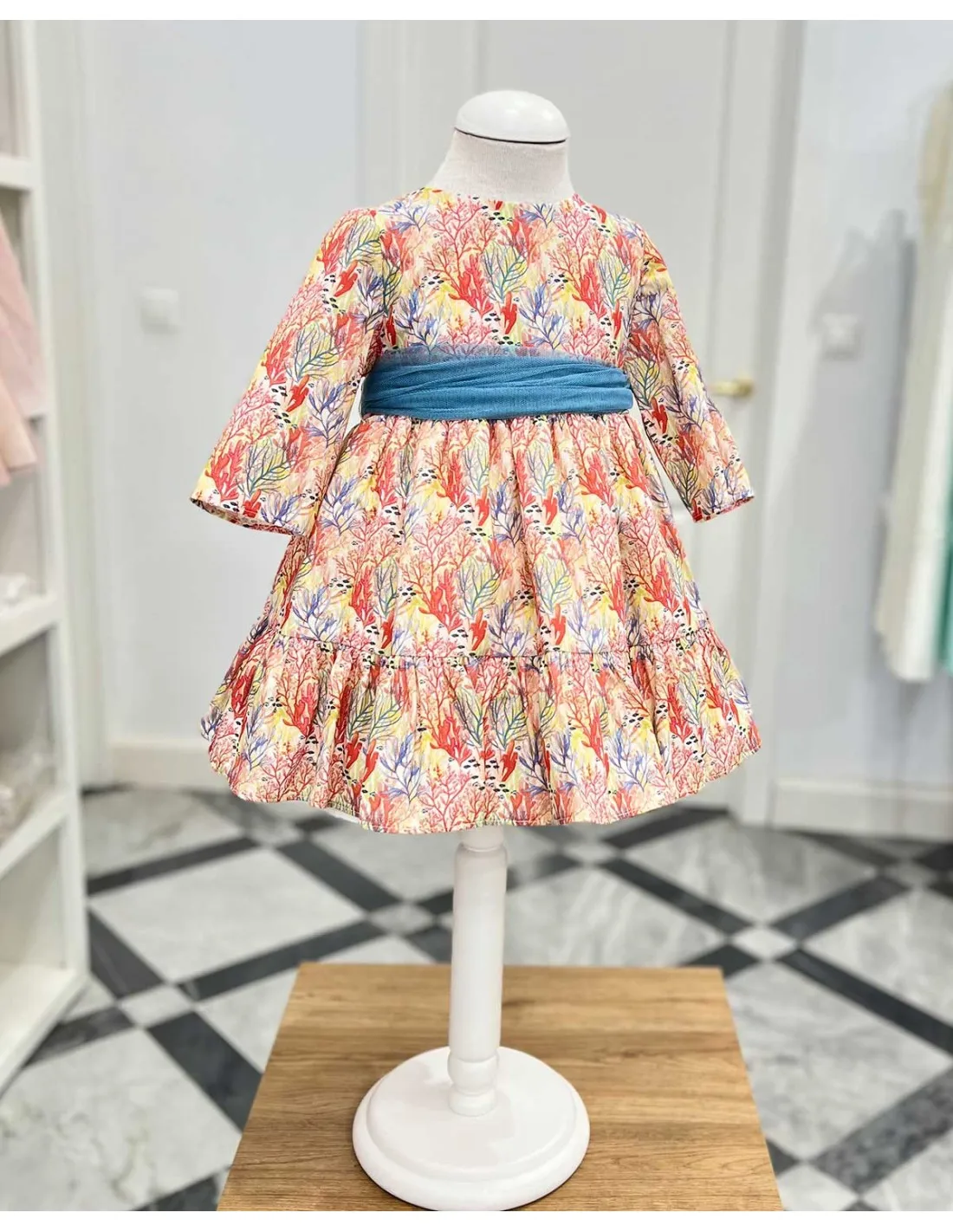 Vestido Niña Manga al Codo Estampado Julietas Guayaba