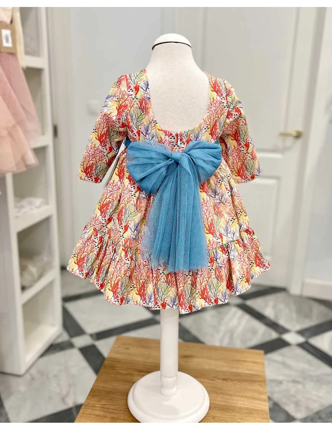 Vestido Niña Manga al Codo Estampado Julietas Guayaba